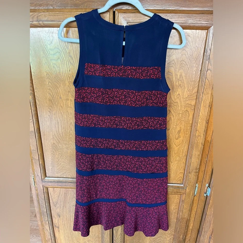 Michael Kors Paisley Paneled Stretch Shift Dress Stripe Navy & Red Women’s PM